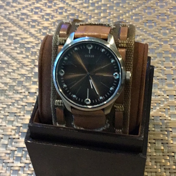 Guess | Accessories | Guess Mens Watch Brown Wide Leather Band ...